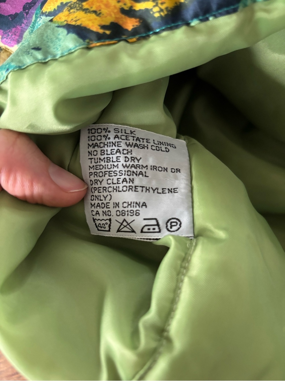 Vintage 100% Silk Rare Floral Utility Anorak Jacket in Green, Yellow & Purple - Picture 10 of 16